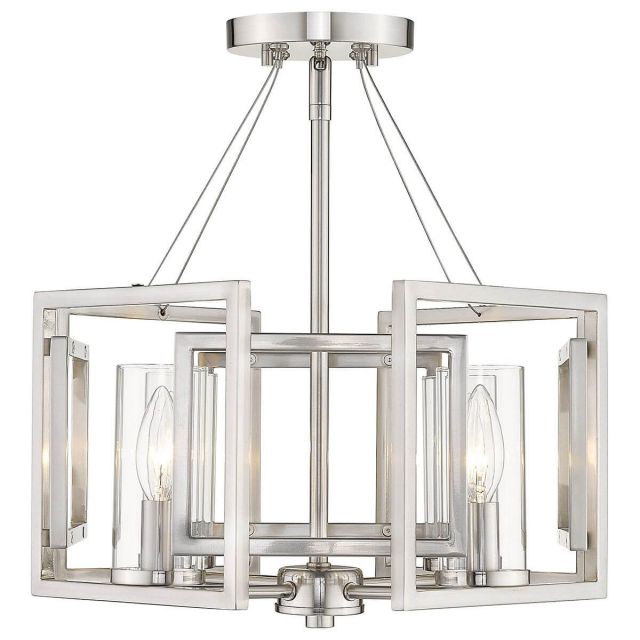 Golden Lighting 6068-SF PW Marco 4 Light 16 Inch Convertible Semi-Flush Mount-Pendant in Pewter with Clear Glass